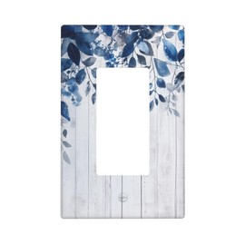 Watercolor Blue Eucalyptus Leaves Wooden Board 1 Gang Single Rocker Light Switch Cover Decorative Electrical Wall Plate Decora Outlet Light Switch Cover GFCI Receptacle Faceplate 4.5 * 2.8 inches