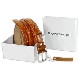 PASQUALE CUTARELLI Mens Crocodile Pattern Italian Leather Belt Chestnut Brown Large 40 Inches