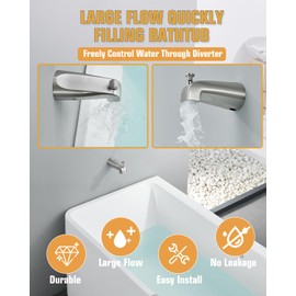 FROPO Tub Spout with Diverter, Slip On Bathtub Spout Fits 1/2'' Copper Tube(5/8'' Dia), Bathroom Tub Faucet with PTFE Tape & Hex Wrench, Brushed Nickel