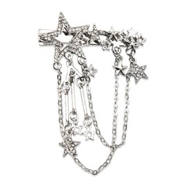 Rhinestone Star Hair Clip with Tassel Chain Y2K Bling Hair Accessories for Girls Silver Hair Barrettes Clips with Dangle Charms Sparkly Decorative Headpieces for Women Side Clips