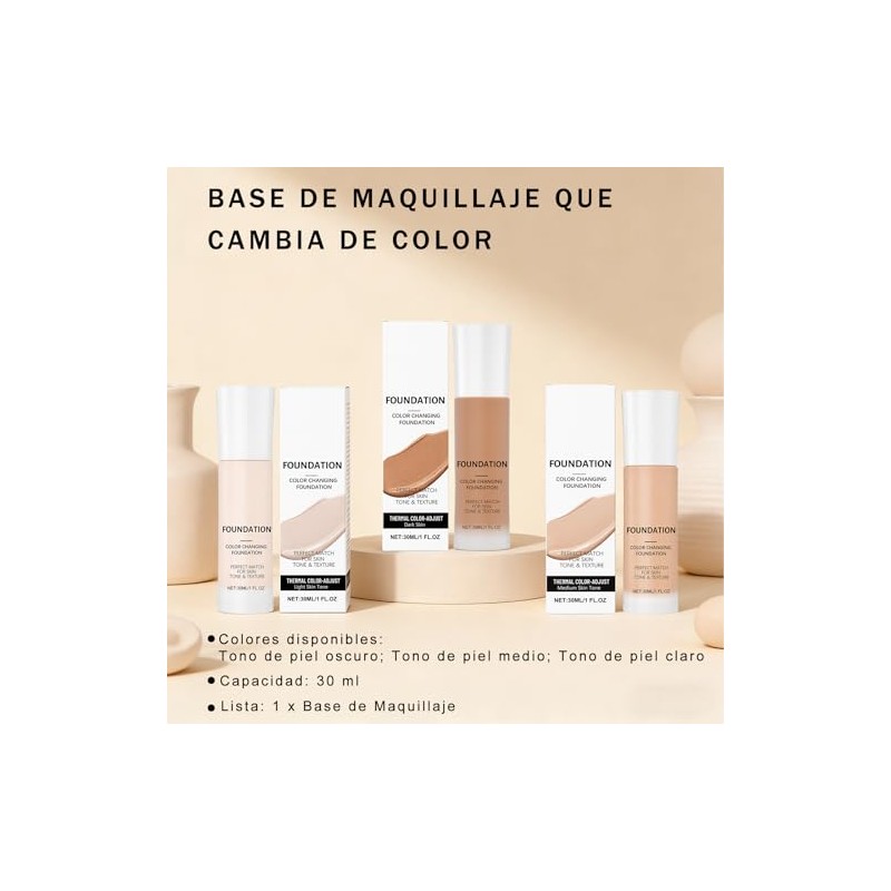 Base de Maquillaje, SPF 50, Base de maquillaje cobertura edificable,