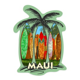 Die Cut Sticker Maui, Surfboard Fence, Contour Vinyl Sticker 3 to 6 inches, (Waterproof Decal for Cars, Water Bottles, Laptops, Coolers), Large