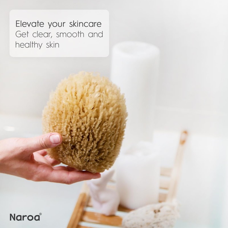 NAROA Natural Exfoliating Loofah Sea Sponges for Bath & Shower