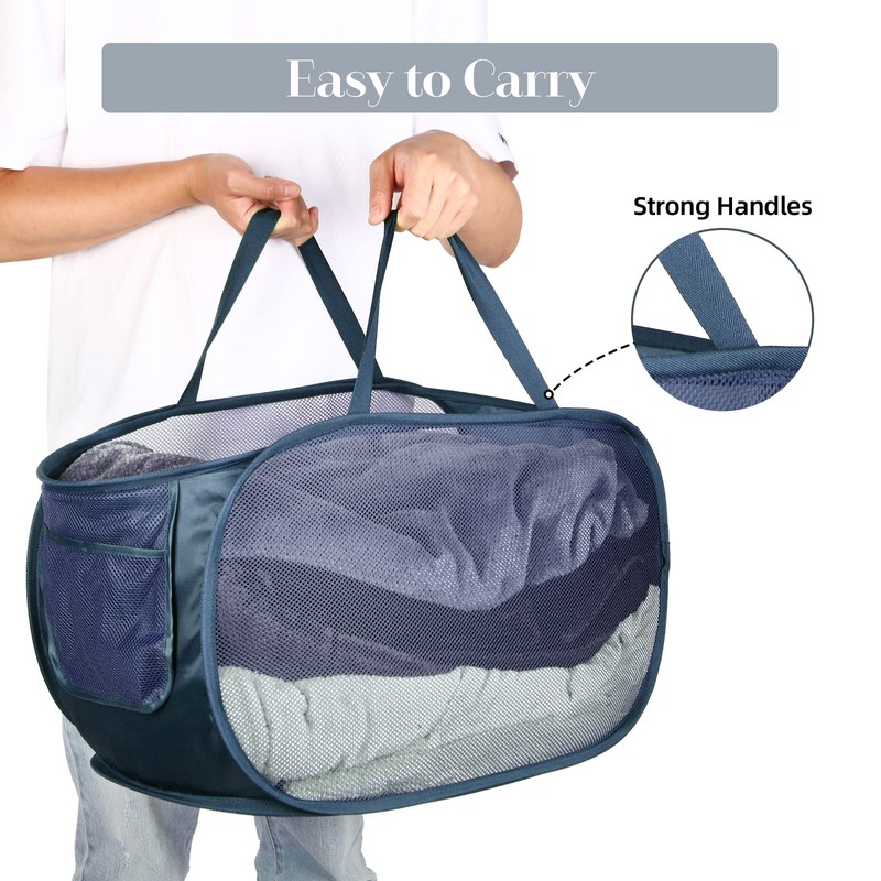 Durable Collapsible Laundry Baskets, Mesh Pop Up Laundry Hamper with