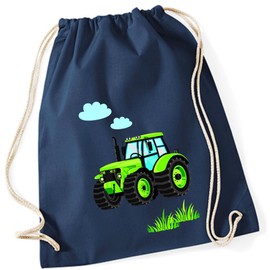 minimutz Children's Boys Cotton Gym Bag Tractor Bulldog with Clouds and Grass Shoe Bag Sports Bag with Drawstring 37 cm x 46 cm, darkblue, Backpack