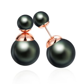 Double Sided Pearl Earrings Womens Fashion Elegant Faux Pearl Double Front Back Ball Stud Earrings-Double Black Pearl