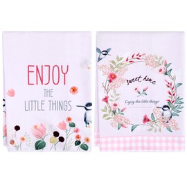 ARPOVIST ​Cute Kingfisher and Pink Floral Spring Kitchen Towels Set of 2, 28x16 Inch Soft Absorbent Dish and Hand Towels, Farmhouse Decor, Holiday Decorative Tea Towels for Cooking and Baking