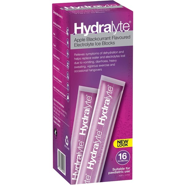 Hydralyte Electrolyte Ice Blocks Apple Blackcurrant 16 x 62.5ml -