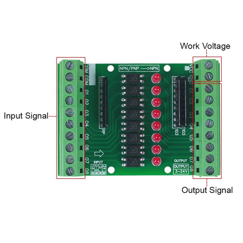 Optocoupler Isolation Module,DC 12V 24V 8-Channe Optocoupler Isolation Board PNP