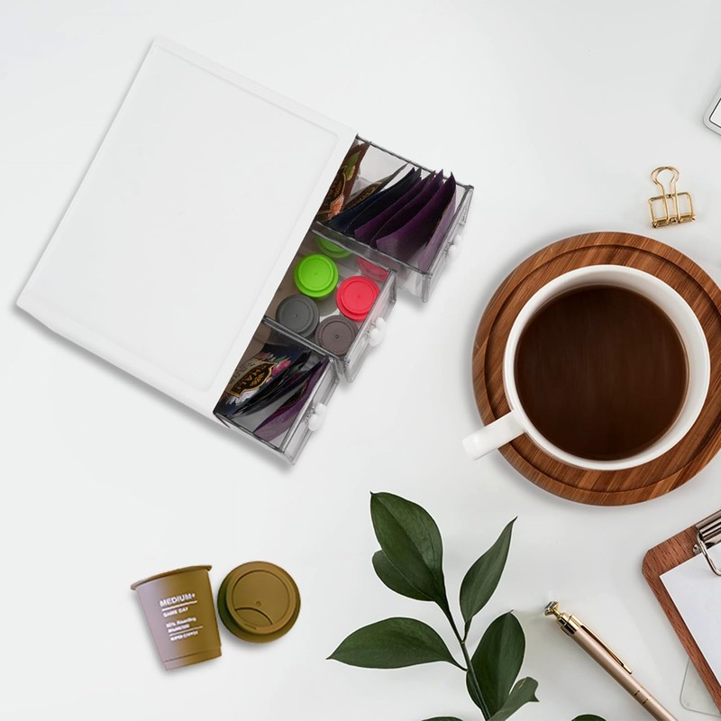 FHUIEWRY 1Pcs Plastic Tea Bag Organizer with Label, Desk Organizer