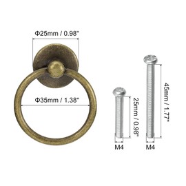 sourcing map 2Pcs Round Ring Pulls, Drawers Knobs Bronze Circle Drawer Handles Single Hole for Dresser Cupboard Wardrobe