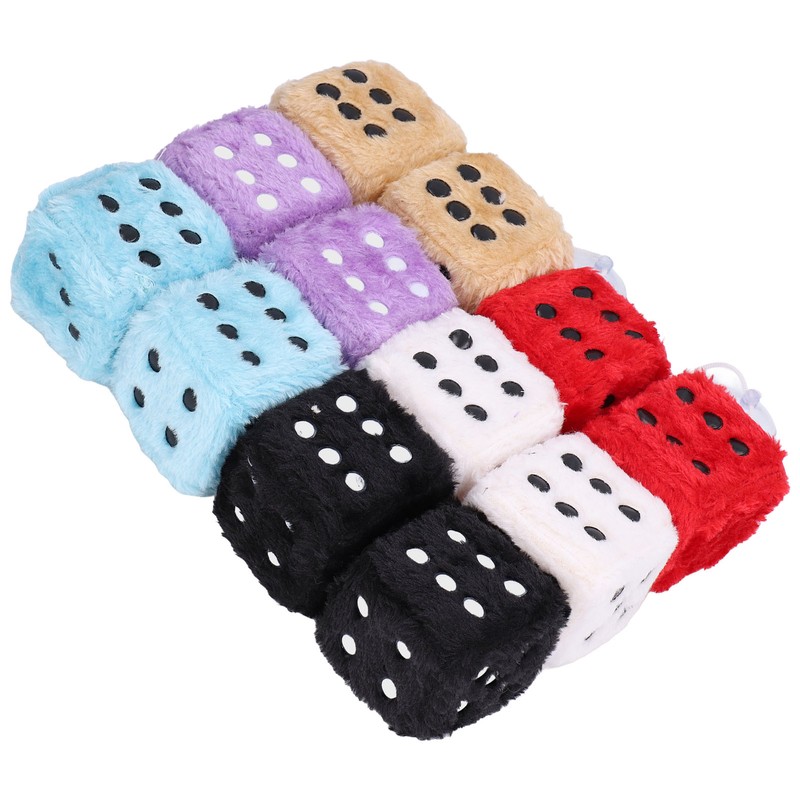 6 Pairs Car Rearview Mirror Hanging Plush Dice with Dots