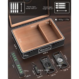 FANKAI Cigar Humidor, Full Glass Top Cigar Box with Humidifier and Hygrometer, Drop-proof Crushproof Cigar Case, Cedar Wood Lining Storage Box with Divider for 20-25 Cigars (Black)