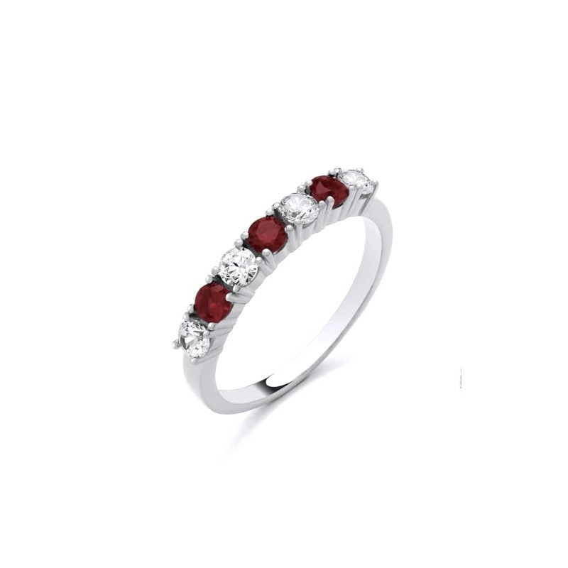 Sterling Silver Ruby CZ 7 Stone Eternity Ring size K