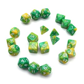 DollaTek Polyhedral Dice Set Table Games Dice 3 Sets Dice 3 x 7 (21 Pieces) Dice Series D20 D12 D10 D8 D6 D4 DND Dice DND RPG MTG Double Colour One Piece (Yellow and Green)