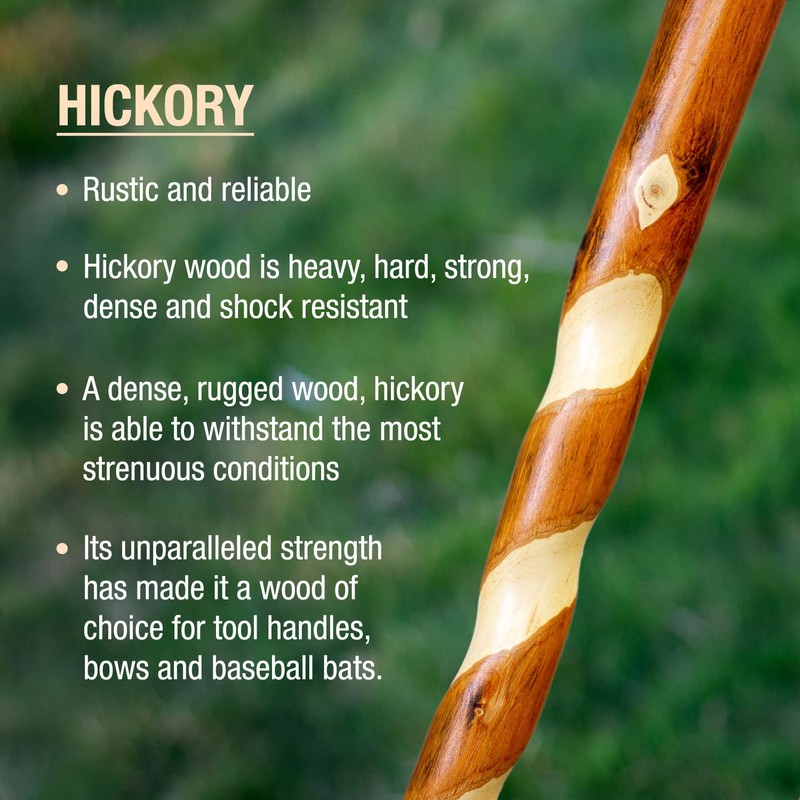 Brazos Rustic Wood Walking Cane, Twisted Hickory, Traditional Style Handle,