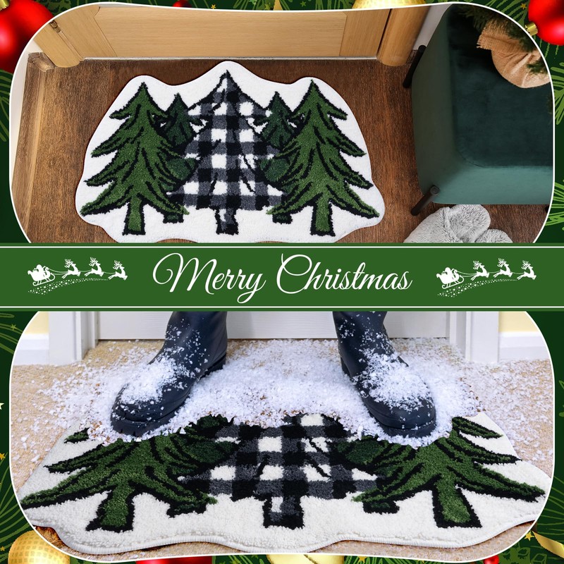 Shemilly Christmas Bathroom Rugs,Christmas Tree Soft Absorbent Bath Rug Non