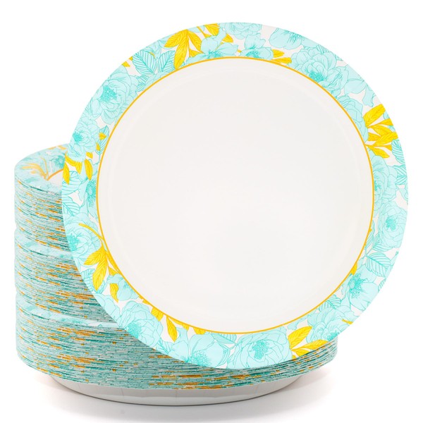 yesbox 150-Pack Floral Paper Plates – 10-Inch Disposable Dinner Plates,