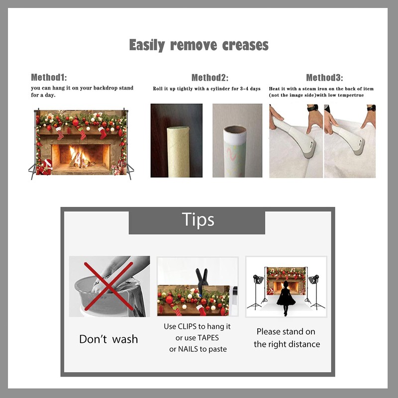 Christmas Fireplace Backdrop 7x5ft – Festive Holiday Mantel Scene with