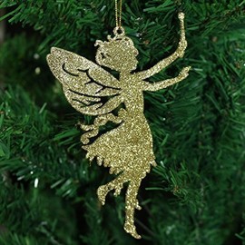 Robelli Pack of 6 Glitter Fairy Christmas Tree Hanging Pendant Decorations (1, Gold)