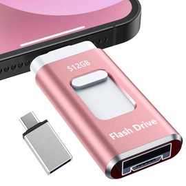 [No Apps Required] USB Memory for Phone, 4 in 1 USB Drive, 512 GB, External Phone Memory, High Speed USB 3.0, USB Memory, Compatible with IOS, Android, PC, Mac, Compatible with Phones, Backup, Apps