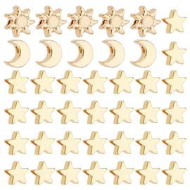 PH PandaHall 3 Styles 18K Gold Plated Spacer Beads Moon Star Beads 40pcs Long-Lasting Loose Sun Bead for Ramadan DIY Bracelet Necklace Earring Jewellery Making