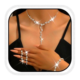 Unicra Silver Wedding Jewellery Sets Rhinestone Bridal Necklace and Earrings Bracelet Set Formal Prom Fashion Jewellery Set for Women and Brides, One size, Alloy Steel, No Gemstone