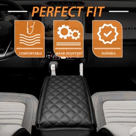 SENSHINE 1.2in Thickness Center Console Cover for Ford Bronco Accessories 2021-2023 2024 2025 2/4 Door Armrest Seat Stroage Box Protector Console Pad with Side Pockets Leather Prevent Scratch (Black)