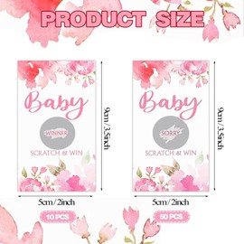 CHEUNGHAO 60 Pack Floral Baby Shower Scratch Off Cards Baby Shower Games Paper Scratch Off Cards Baby Shower Prizes Scratch Off Tickets for Baby Shower Activity Birthday Party Supplies