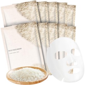 Rice Face Mask Sheet Cleansing Moisturizing Hydrating Daily Facial Masks Skincare Even Skin Tone for Dry Dull Oily Skin -All Skin Types (10 Pack)
