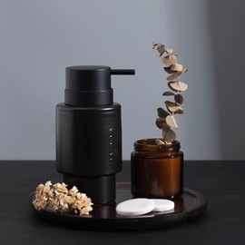 Fun Elements Black Soap Dispenser, 12oz Luxury Bathroom Soap Dispenser, Creamic Liquid Hand Soap Dispenser for Bathroom, Modern Minimalist Style