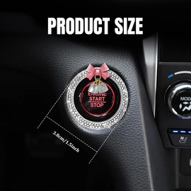 Lyxheth Cute Bow Bling Car Engine Stop Decoration Ring, Engine Start Button Cover, Crystal Rhinestone Push to Start Button Cover Knob Ring with Bow, Shiny Ignition and Knob Ring for Women (White)