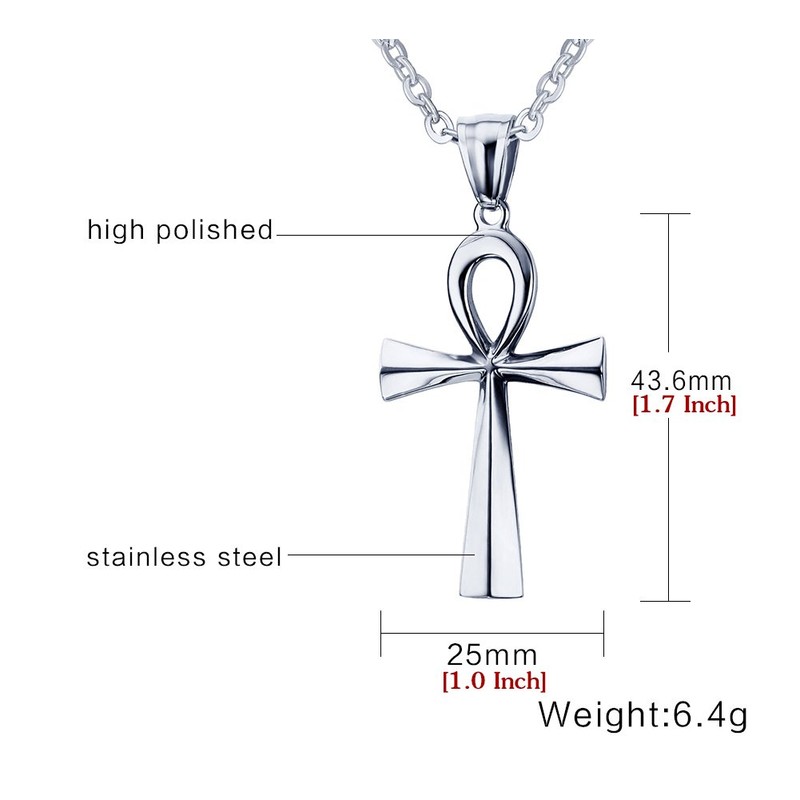 FPHNUY Men's Stainless Steel Coptic Anka Cross Religious Pendant Necklace,