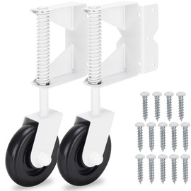 Gate Wheel, Spring Loaded Gate Caster, Heavy Duty Wooden Fence Gate Caster Wheel, 360 Degree Swivel Outdoor Swing or Rolling Gate Support Wheel Kit, 4-1/2 Inch, 220 Lbs Capacity, White (Left & Right)