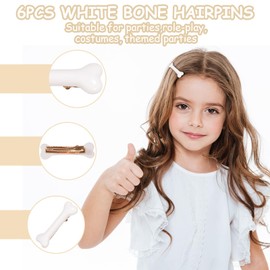 6 PCS Bone Hair Clips White Bone Hairpins Plastic bone Hair Clip Cosplay Costume Hair Accessories White Dog Bone Alligator Clips for Party Daily, White