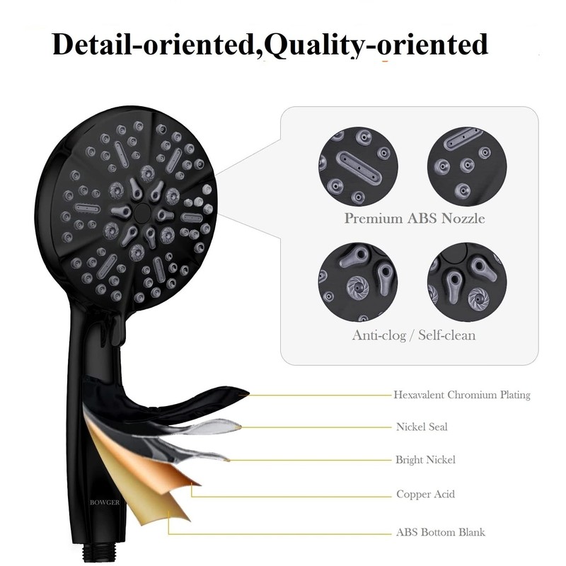 Matt Black Shower Head with Handheld Spray High Pressure-Multifunction Strong