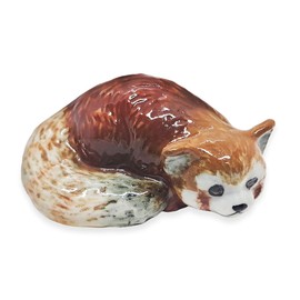 ChangThai Design Tiny 1¾" Curling Red Panda Ailurus fulgens - Miniature Hand Made Ceramic Exotic Wildlife Wild Mammal Animals Cute Porcelain Decorative Figures Collectible Figurines Home Décor Gifts