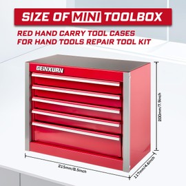 Geinxurn 5-Drawer Rolling Red Tool Box, Heavy Duty Micro Roll Cab Steel Stackable Tool Chest with Lockable Drawers, Large Capacity Tool Cabinet for Garage, Workshop, Truck