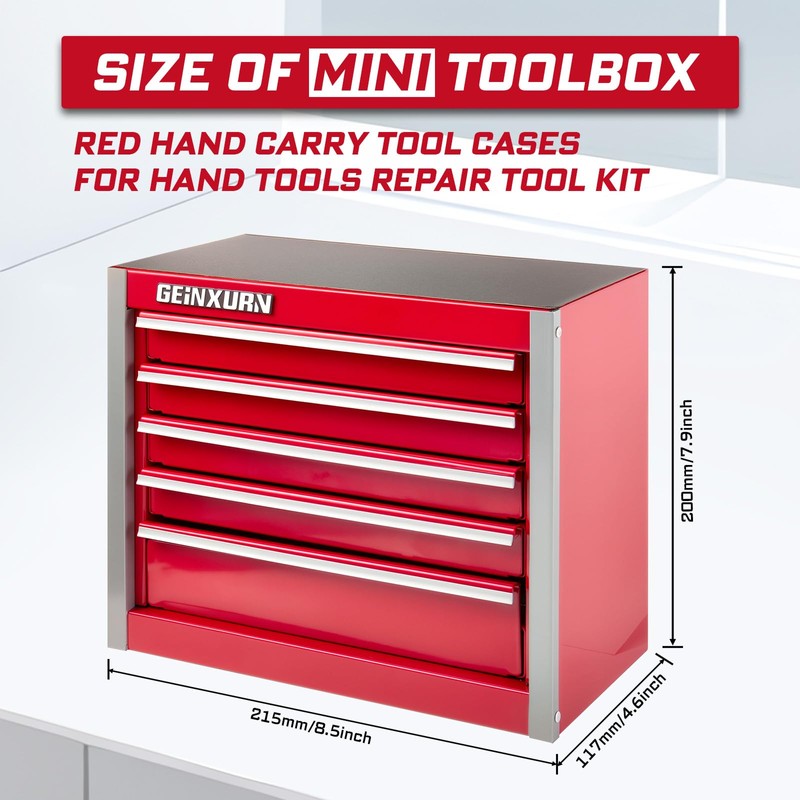 Geinxurn 5-Drawer Rolling Red Tool Box, Heavy Duty Micro Roll
