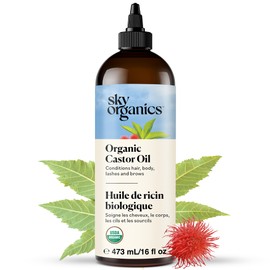 Sky Organics Aceite de ricino orgánico sin refinar, 100 % puro, sin hexano, hidratante y curativo, 16 oz (473 ml)