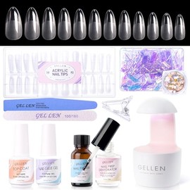 Gellen Kit de Extensión de Uñas Con Puntas de Gel, Kit de Uñas de Gel X Con 240 Piezas de Puntas de Uñas de Almendra, Gel de Pegamento de Uñas 3 En 1,