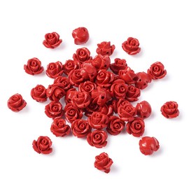 Beadthoven 50pcs Red Rose Cinnabar Beads Detail Carved Flower Spacer Beads 10mm Rose Petals Link Charms Beads for Valentine's Day Jewelry Making Wedding Decoration Hole:1.5mm
