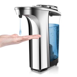 HMJIA Automatic Soap Dispenser, 500 ml, Non-Contact Automatic Soap Dispenser, 5 Adjustable Soap Levels, Soap Dispenser with Sensor for Bathroom and Kitchen (Silver)