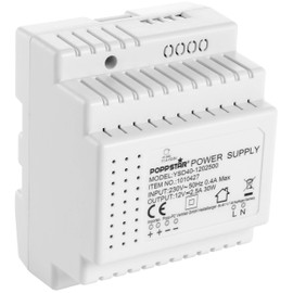 POPPSTAR 12 V DC 2.5 A 30 W DIN Rail Power Supply, Corded Electric, Current Rating 2.5 amps, Din Rail Mount, Adjustable Voltage 11.4V-12.6V DC, Overload Protection, Input 100-240 V AC 50/60 Hz