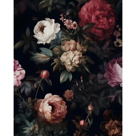 Dark Floral Peel and Stick Wallpaper Vintage Gothic Contact Paper Pink Goth Flower Wall Mural Home Vinyl Waterproof Self Adhesive Removable Renter Friendly Wall Paper 17.5" x 118"