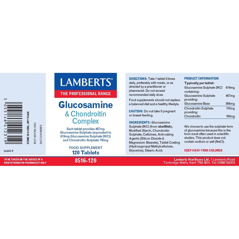 Lamberts Lamberts Glucosamine Sulphate & Chondroitin Complex 120 Tablets