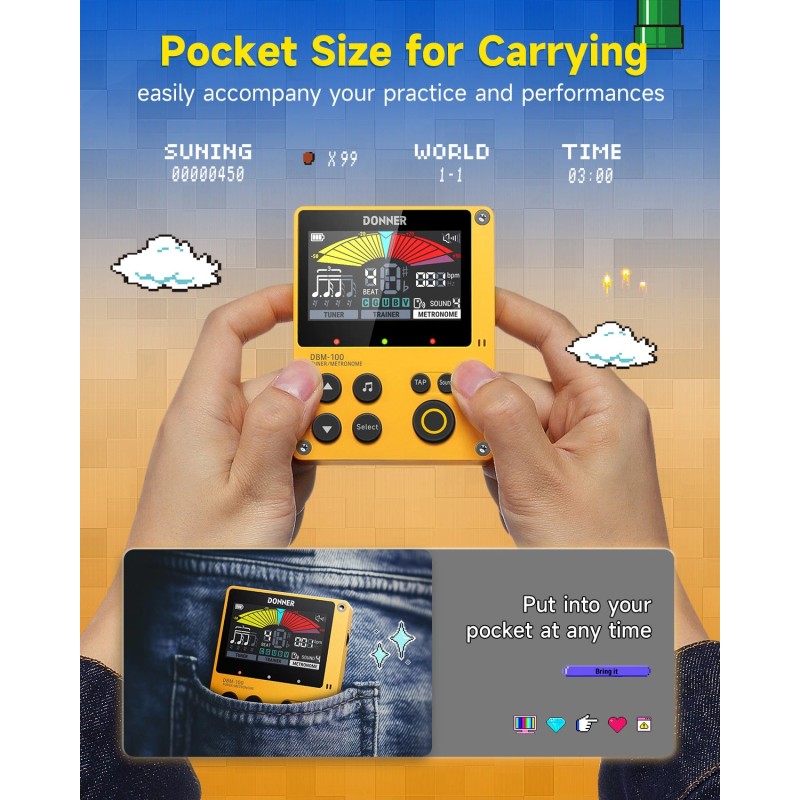 Donner DBM-100 Digital Metronome Tuner Portable Training Rhythm Mode -