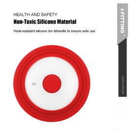 Universal Lid for Pot,Pan,Skillet Fits 6.5",7",8" Cookware Silicon lid Dishwasher Safe, Replacement Lid Vented Tempered Glass with Heat Resistant Silicone Rim By HR Huare Technology, Red,1 Pack