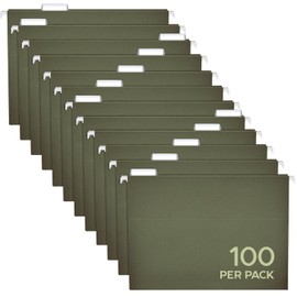 Pendaflex Hanging File Folders Letter Size - 100 Pack - 1/5 Cut Adjustable Tabs - Green Bulk File Folders with Tabs 8.5 X 11 Inches