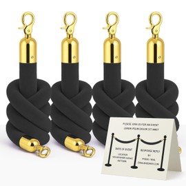 4PCS Black Velvet Rope 6.5FT – 6.5FT Velvet Ropes Black Crowd Control Durable Thick Barrier Cords for Poles and Posts Elegant Stanchion Cord for Red Carpet Events VIP Parties